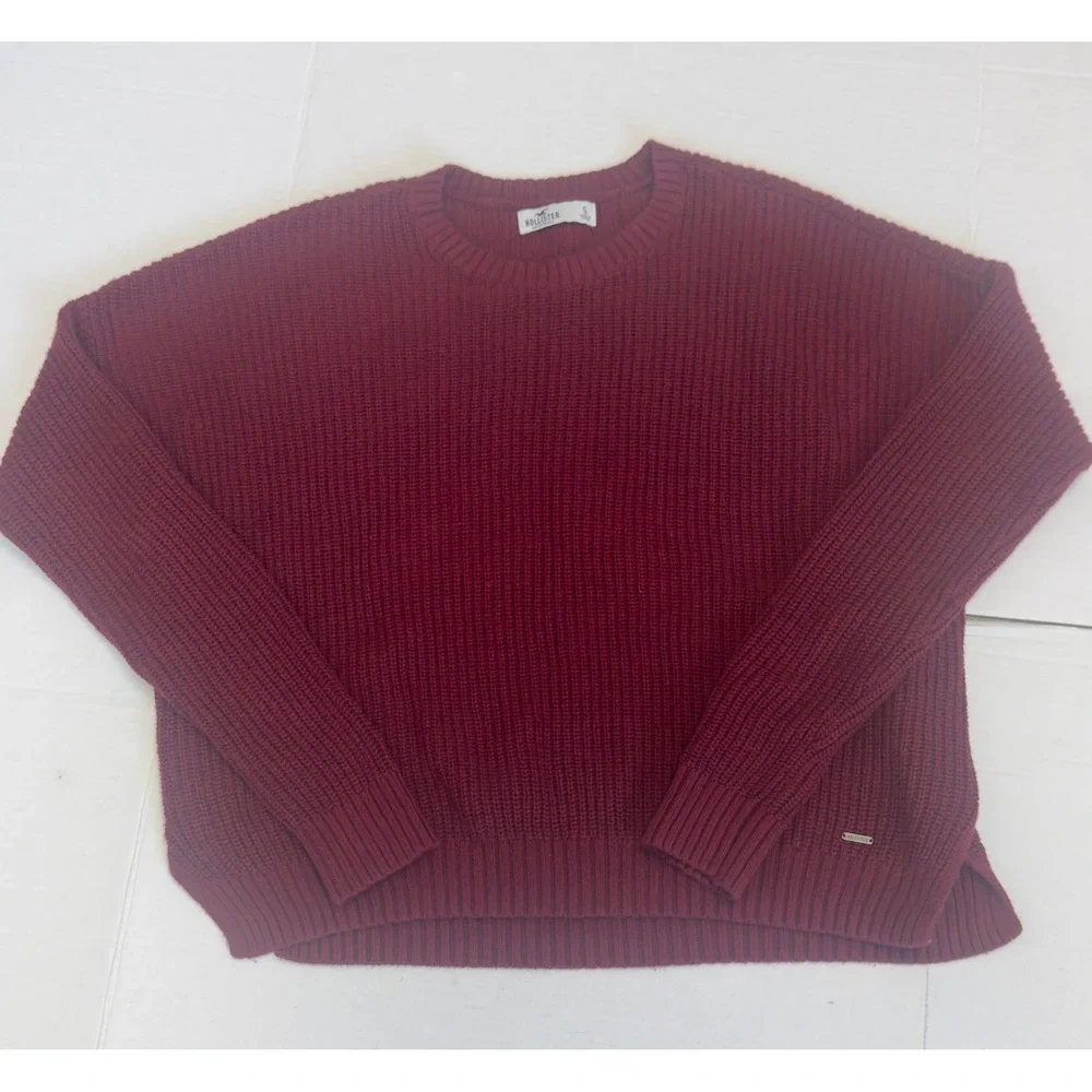 Hollister Shaker Stitch Crew Neck Pullover Sweater Small Burgundy‎ Prep Academia